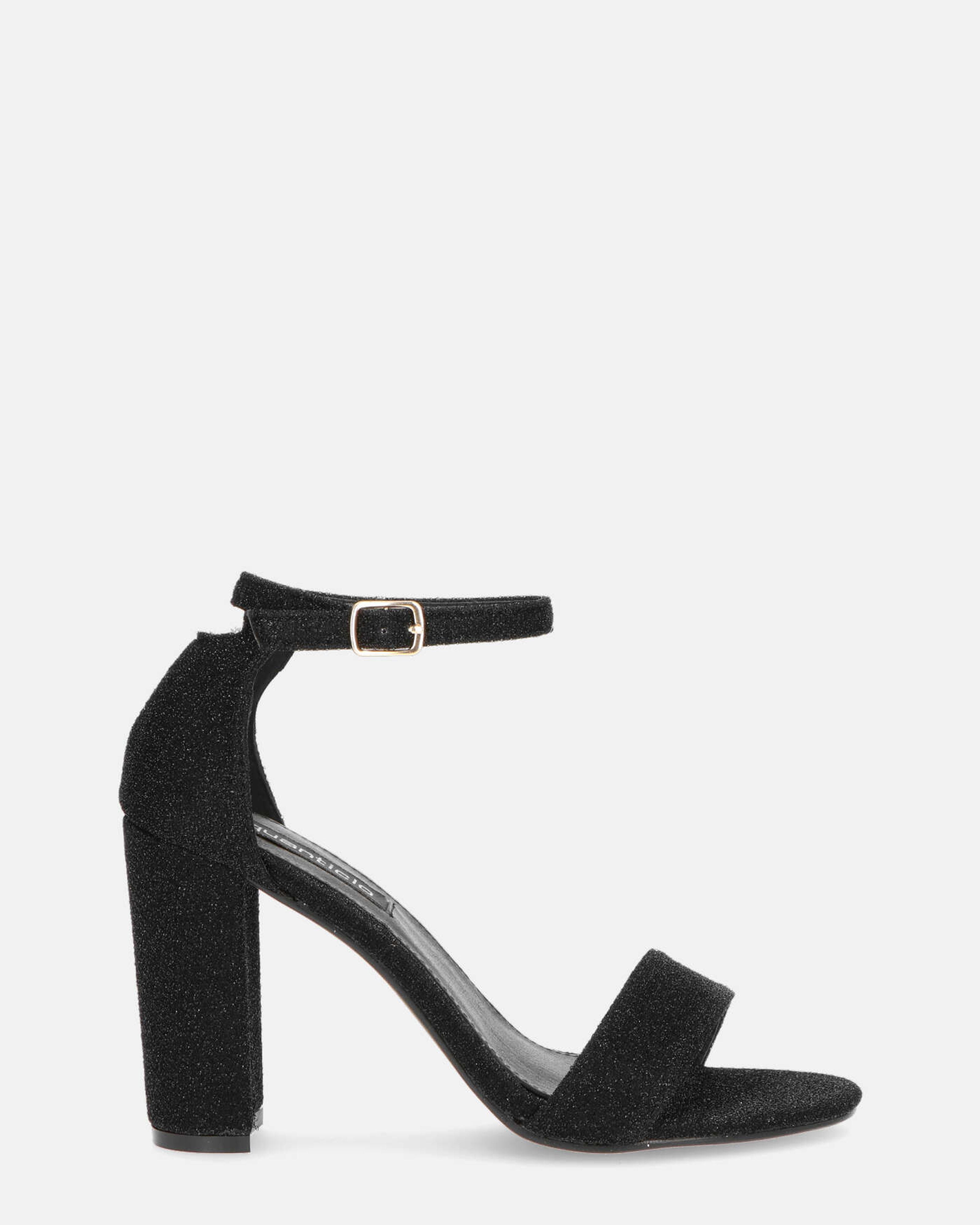 ANNIE - black glitter ankle strap heeled sandals