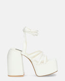 GILDA - heeled sandals in white eco-leather with laces