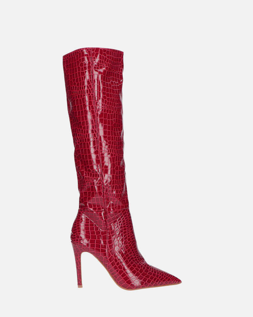 LOLY - red crocodile print heel boot
