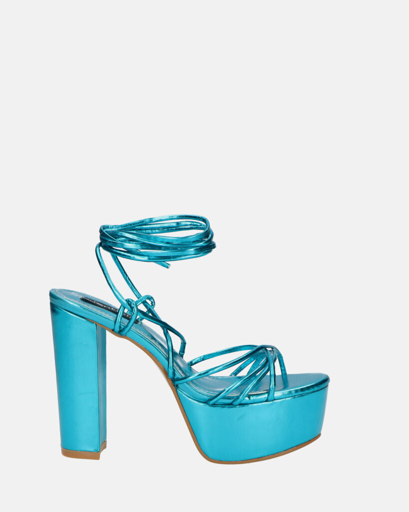 HEATHER - blue glassy platform sandals with high heel