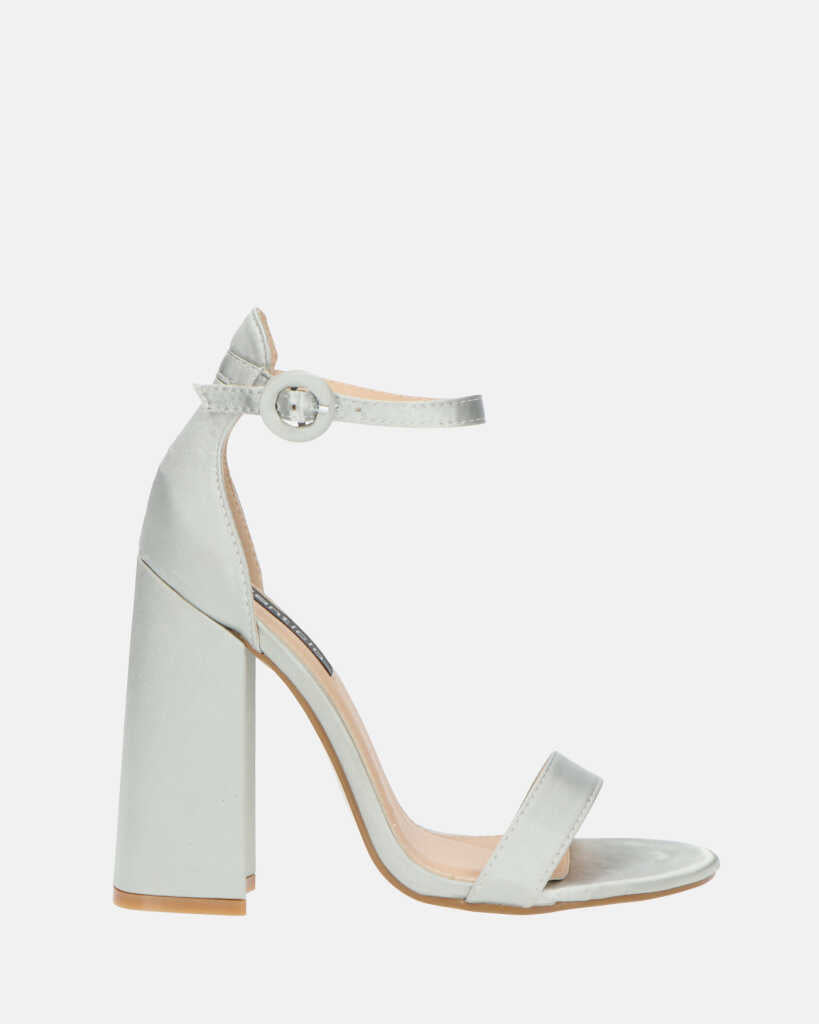 SELENE - block heel sandals in silver satin