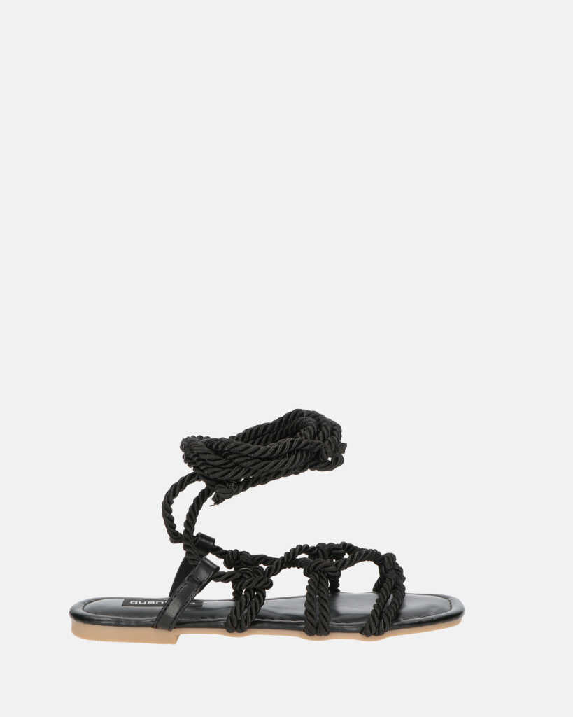 UNIQUE - black flat sandals with laces