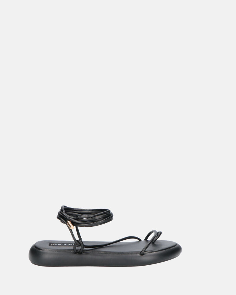 LACEY - flat black thong sandals with laces