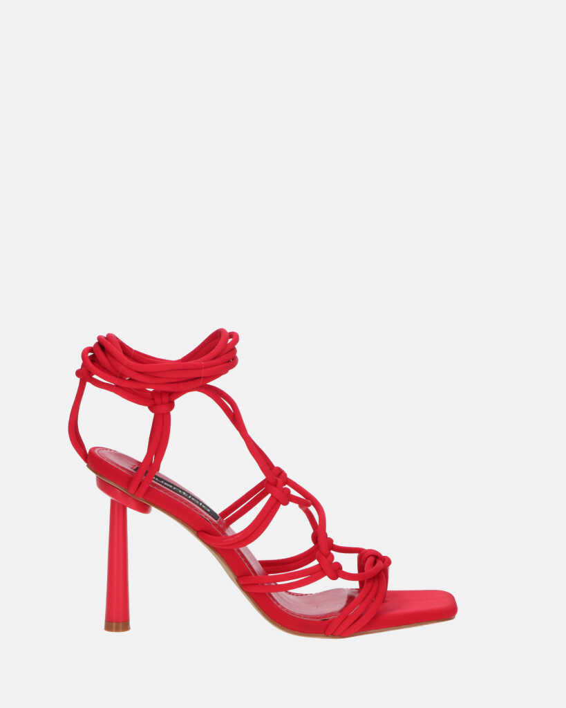 SAMOA - red lycra sandals with high heel and laces