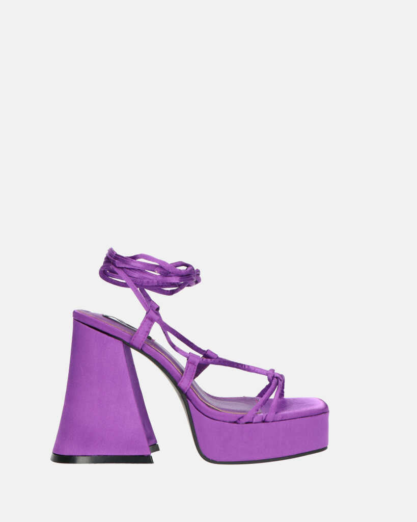 LORINA - purple lycra sandals with heel and platform