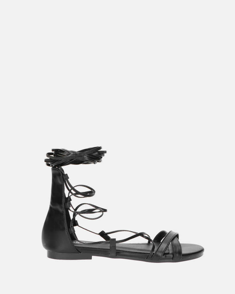 YANNA - lace up flat sandals in black