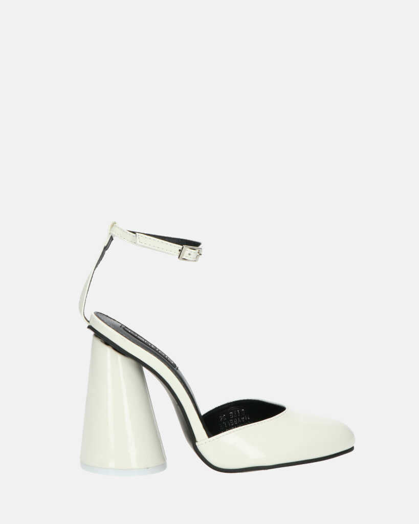MAYBELLE - white glassy sandals with cylindrical heel
