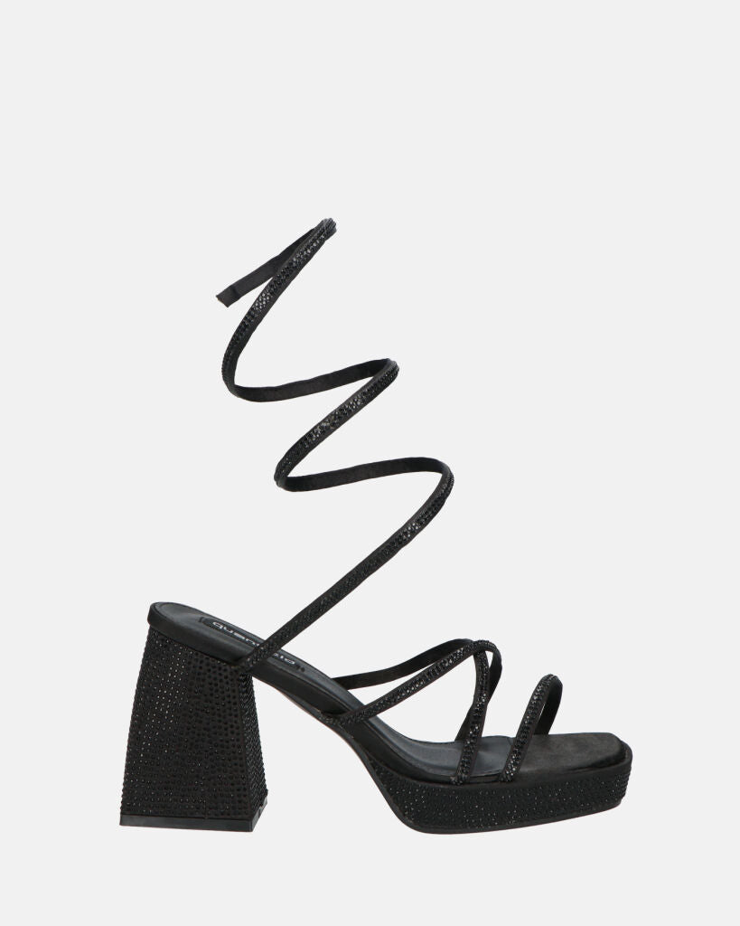 AZUKA - black sandals with heel and spiral