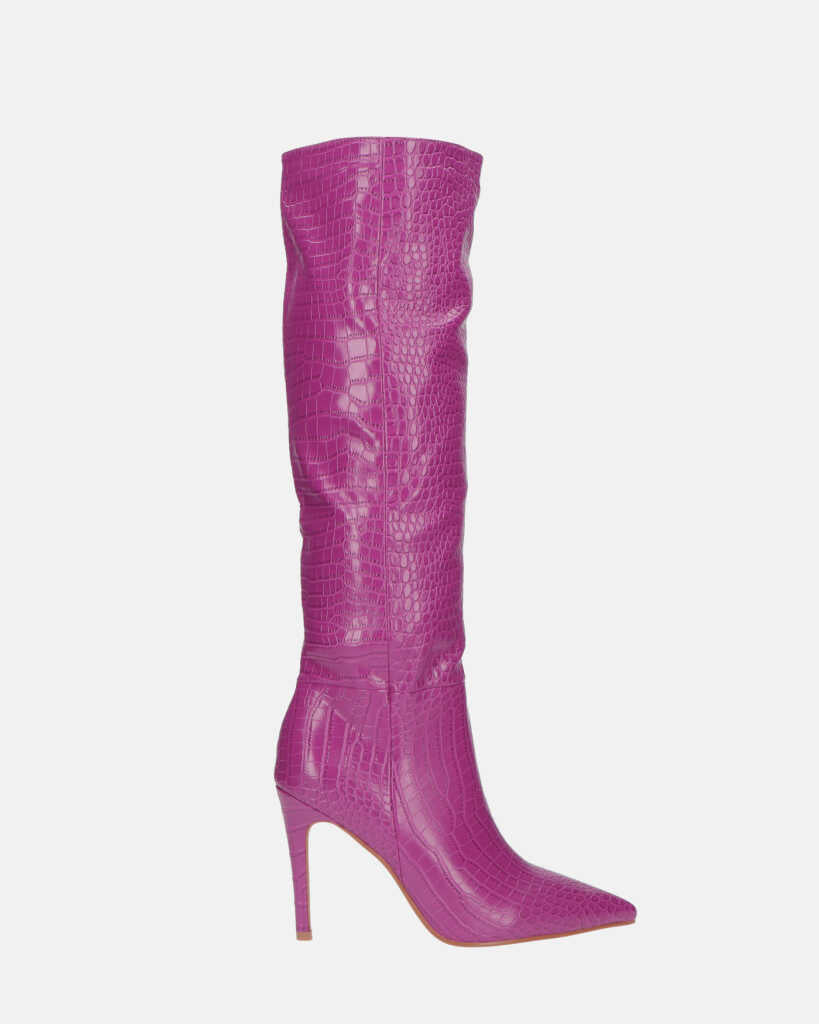 LOLY - violet crocodile print heel boot