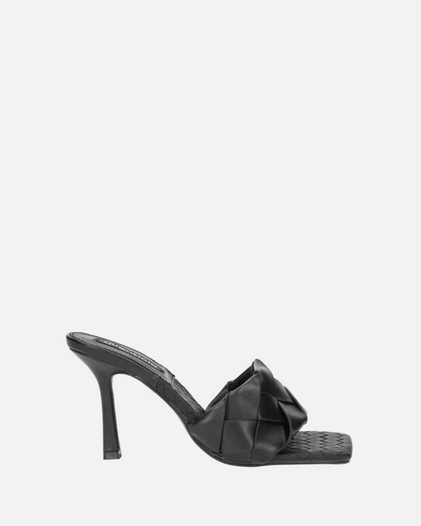 ENRICA - sandal in black woven leather with heel