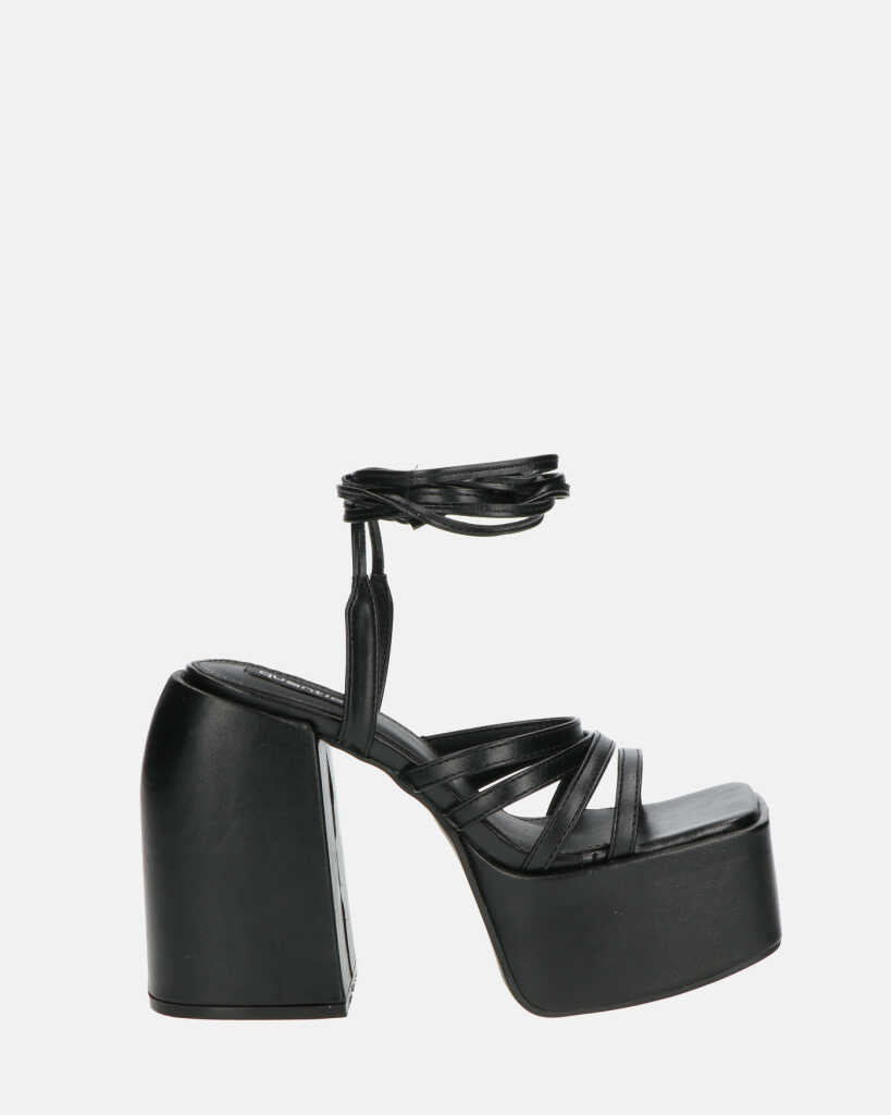 GILDA - heeled sandals in black eco-leather with laces