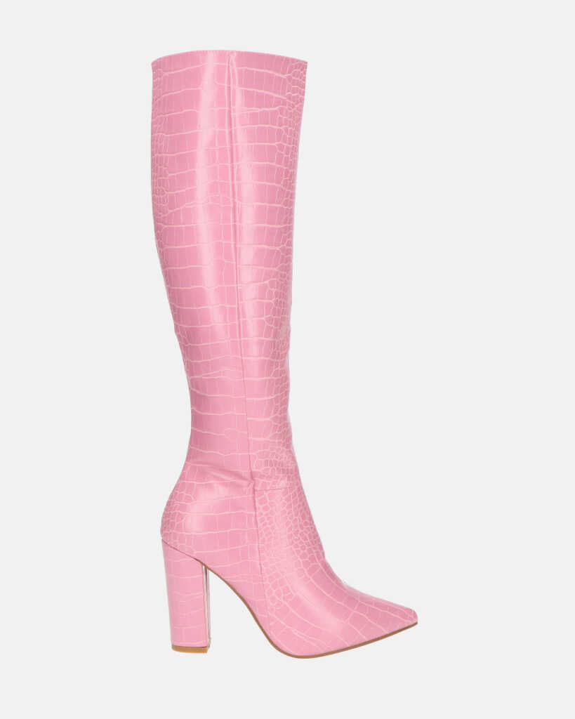 KSENIA - pink snake high boots