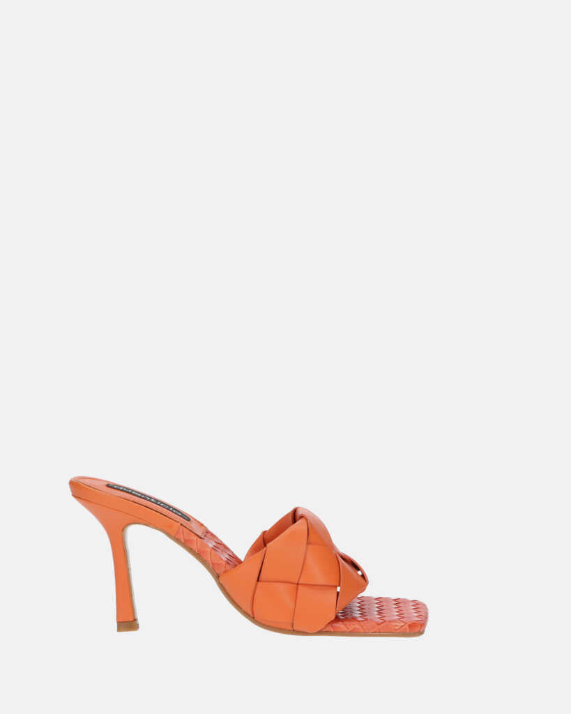 ENRICA - sandal in orange woven leather with heel
