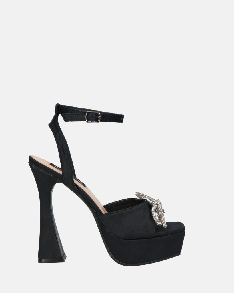 INNA - black lycra high heels with gemstone bow
