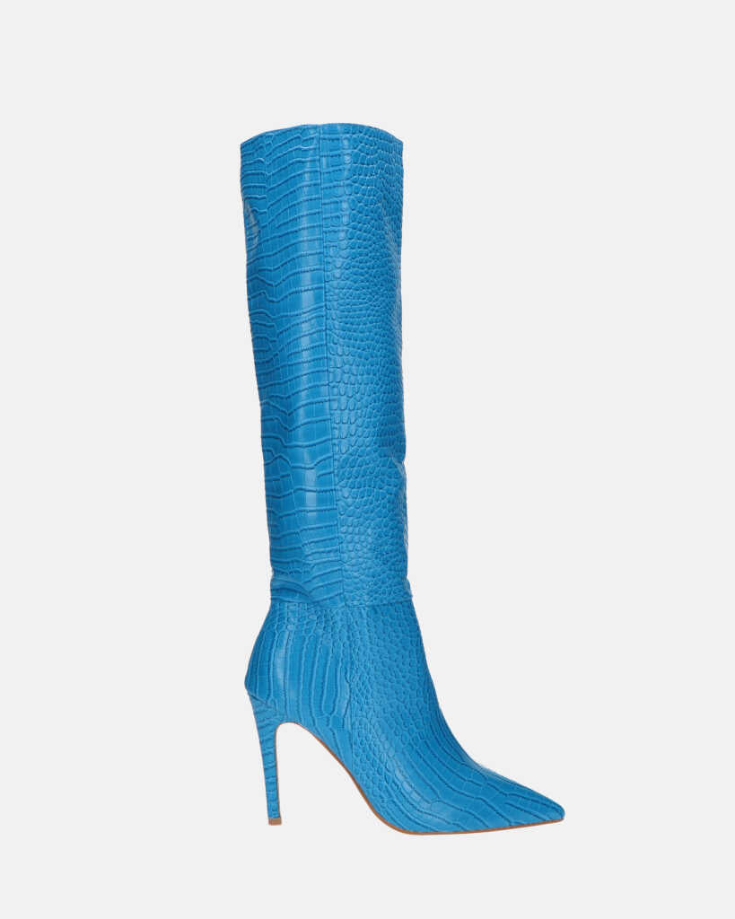 LOLY - blue crocodile print heel boot