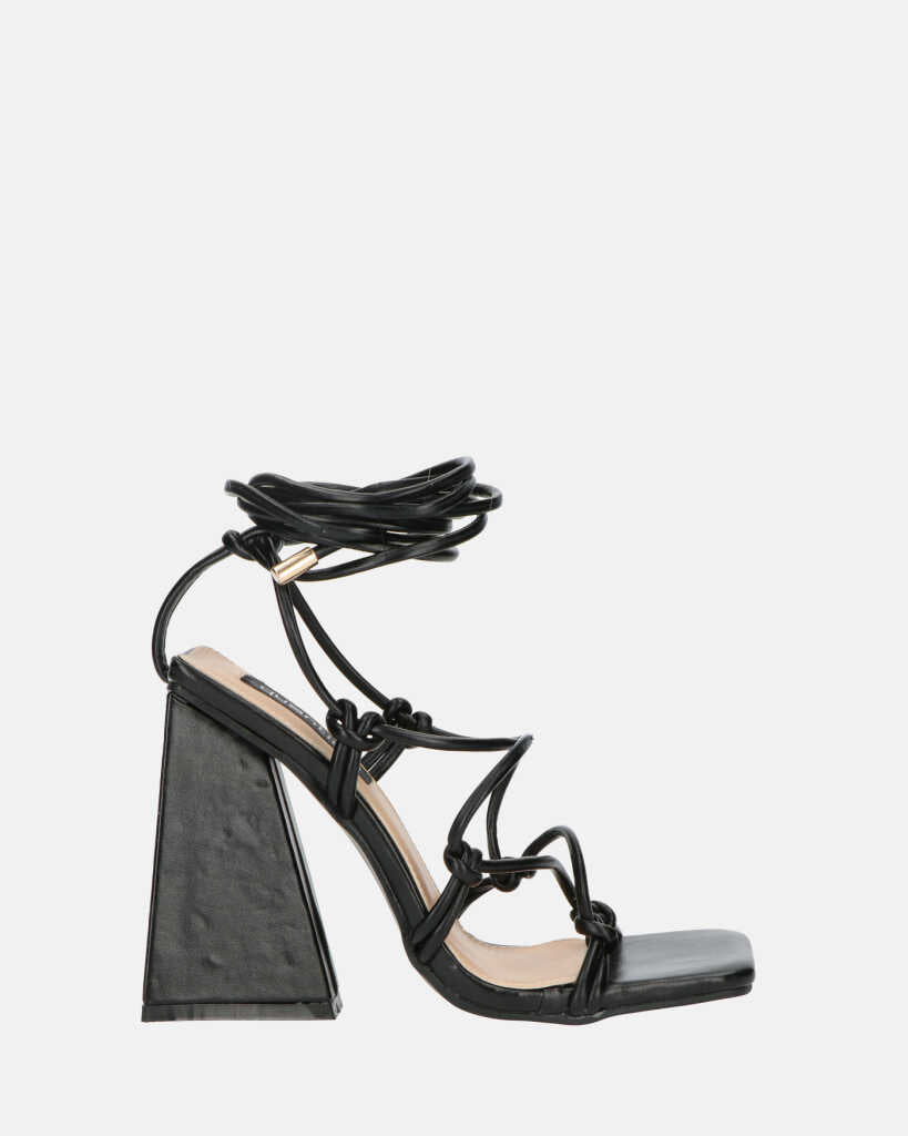 NURAY - high-heeled sandals in black eco-leather with laces