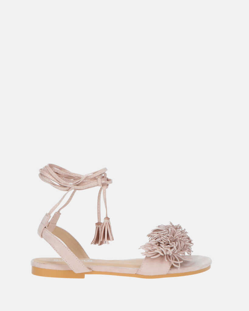 VALERY - lace up flat sandals in beige