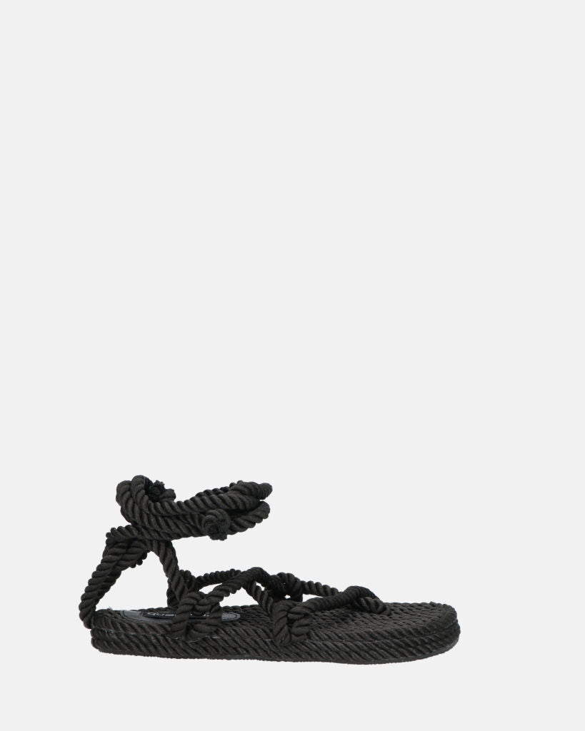 IRYNA - low black sandals in braided rope