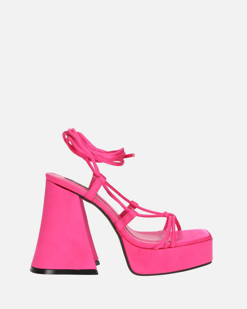 LORINA - pink lycra sandals with heel and platform