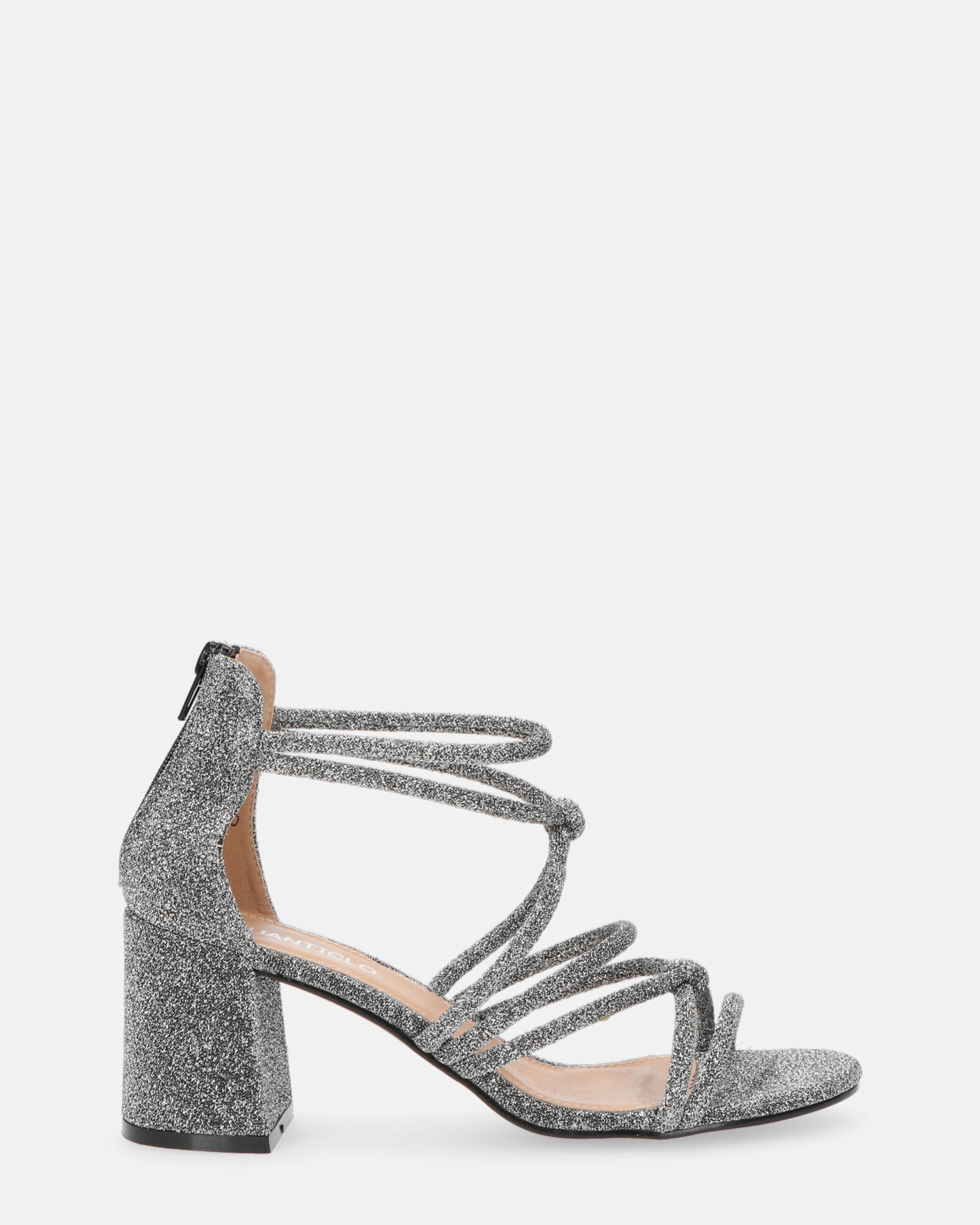 FAITH - multi strap mid heel sandals in grey